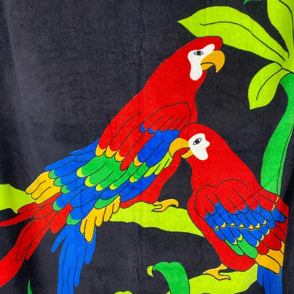Vintage Tropical Parrot Print Black Beach Towel